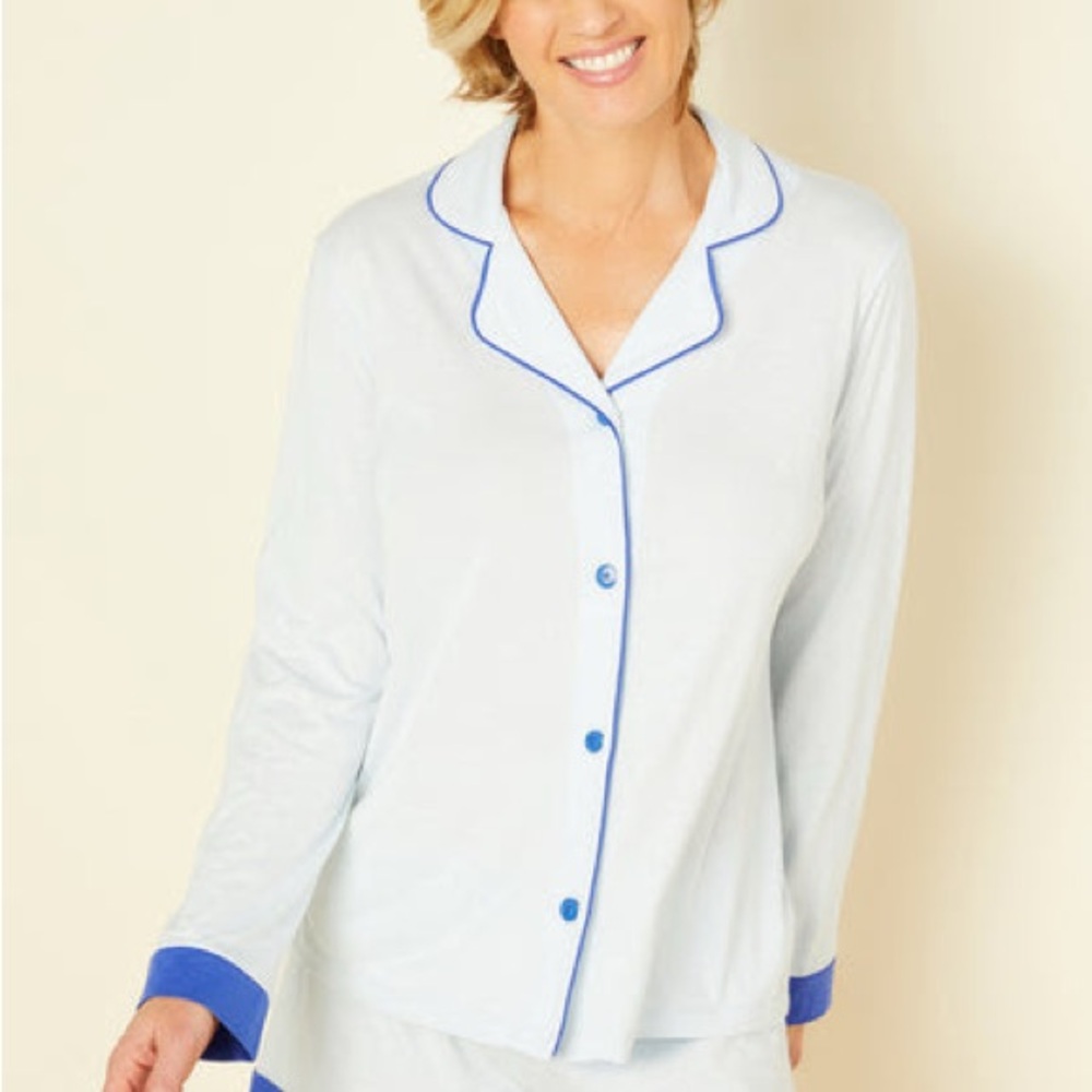 Cosabella Bella Long Sleeve Top & Boxer Cotton Pajama Set with Blue Accents